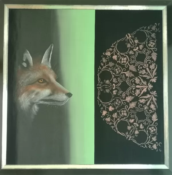 4 Fuchs 100x100cm mit Rahmen  
