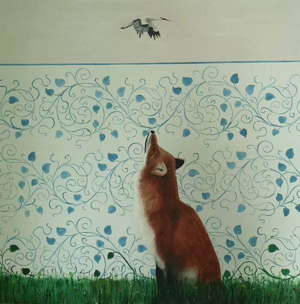 6 Fuchs und Storch 100x100cm   